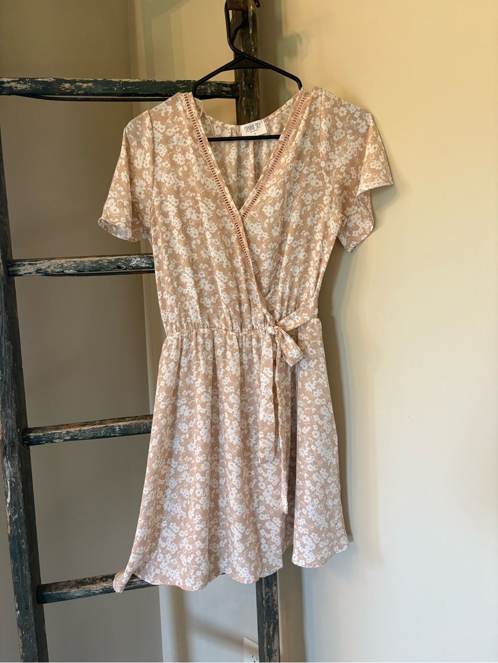 Sienna Sky Beige Floral Wrap Dress with Tie Waist